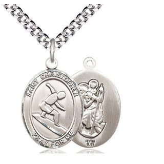 Pewter Saint Christopher Surfing Medal Catholic Jewelry