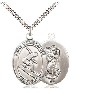 Pewter Saint Christopher Surfing Medal Catholic Jewelry