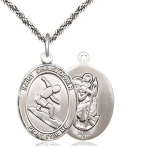 Sterling Silver Saint Christopher Surfing Medal Catholic Jewelry