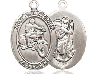 Sterling Silver Saint Christopher Motorcycle Medal Catholic Jewelry