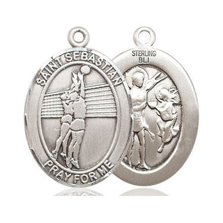 Sterling Silver Saint Sebastian Volleyball Medal Catholic Jewelry