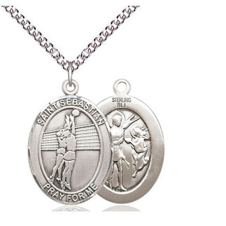 Sterling Silver Saint Sebastian Volleyball Medal Catholic Jewelry