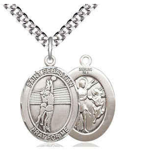 Sterling Silver Saint Sebastian Volleyball Medal Catholic Jewelry