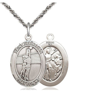 Sterling Silver Saint Sebastian Volleyball Medal Catholic Jewelry