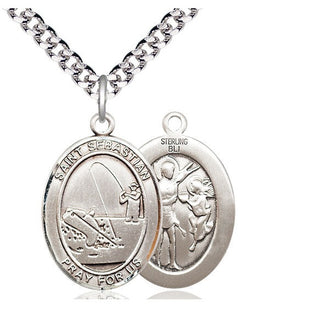 Sterling Silver Saint Sebastian Fishing Medal Catholic Jewelry