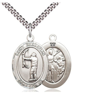 Pewter Saint Sebastian Archery Medal Catholic Jewelry