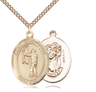 14kt Gold Filled Saint Christopher Archery Medal Catholic Jewelry