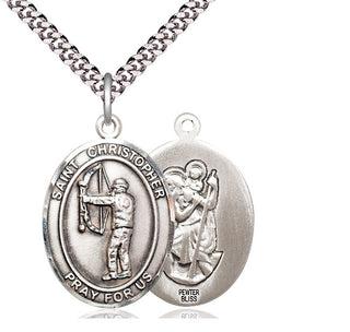 Pewter Saint Christopher Archery Medal Catholic Jewelry