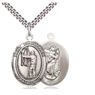 Sterling Silver Saint Christopher Archery Medal Catholic Jewelry