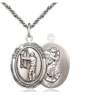 Sterling Silver Saint Christopher Archery Medal Catholic Jewelry