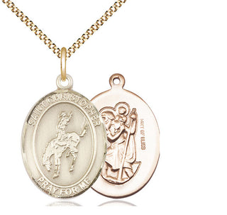 14kt Gold Filled Saint Christopher Rodeo Medal Catholic Jewelry
