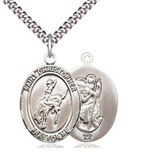 Pewter Saint Christopher Rodeo Medal Catholic Jewelry
