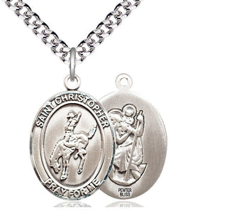 Pewter Saint Christopher Rodeo Medal Catholic Jewelry
