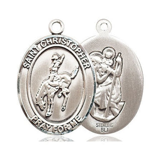 Sterling Silver Saint Christopher Rodeo Medal Catholic Jewelry