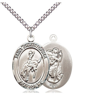 Sterling Silver Saint Christopher Rodeo Medal Catholic Jewelry