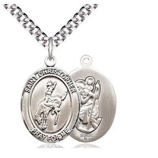 Sterling Silver Saint Christopher Rodeo Medal Catholic Jewelry