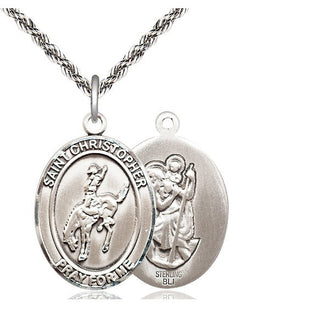Sterling Silver Saint Christopher Rodeo Medal Catholic Jewelry