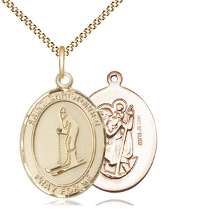 14kt Gold Filled Saint Christopher Skiing Medal Catholic Jewelry