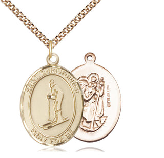 14kt Gold Filled Saint Christopher Skiing Medal Catholic Jewelry