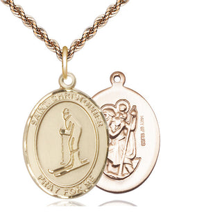 14kt Gold Filled Saint Christopher Skiing Medal Catholic Jewelry