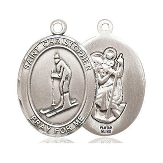 Pewter Saint Christopher Skiing Medal
