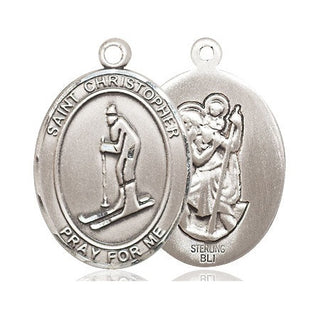 Sterling Silver Saint Christopher Skiing Medal Catholic Jewelry