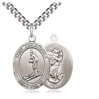 Sterling Silver Saint Christopher Skiing Medal Catholic Jewelry