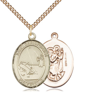 14kt Gold Filled Saint Christopher Fishing Medal Catholic Jewelry