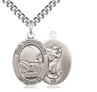 Pewter Saint Christopher Fishing Medal Catholic Jewelry