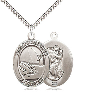 Pewter Saint Christopher Fishing Medal Catholic Jewelry