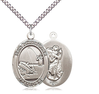 Sterling Silver Saint Christopher Fishing Medal Catholic Jewelry