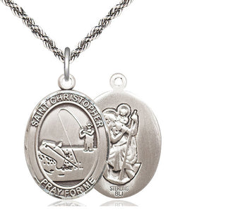 Sterling Silver Saint Christopher Fishing Medal Catholic Jewelry