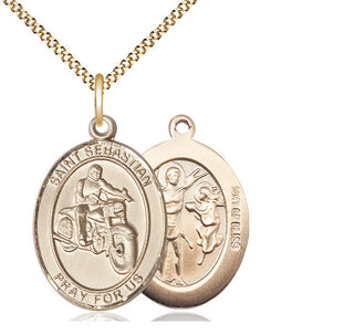 14kt Gold Filled Saint Sebastian Motorcycle Medal Catholic Jewelry
