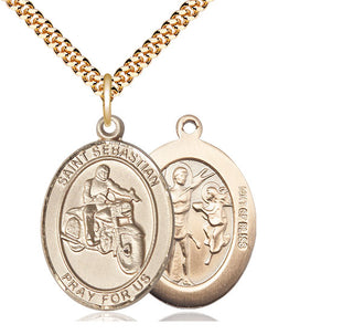 14kt Gold Filled Saint Sebastian Motorcycle Medal Catholic Jewelry