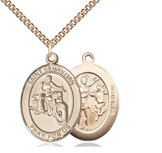 14kt Gold Filled Saint Sebastian Motorcycle Medal Catholic Jewelry