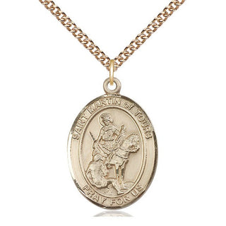 14kt Gold Saint Martin of Tours Medal Engraved Catholic Saint Jewelry