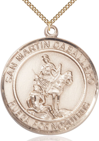 14kt Gold San Martin Caballero Medal Engraved Catholic Saint Jewelry