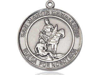 Pewter San Martin Caballero Medal Engraved Catholic Saint Jewelry