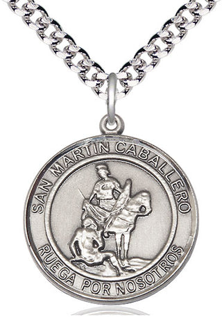 Pewter San Martin Caballero Medal Catholic Jewelry Engraved Catholic Saint Jewelry