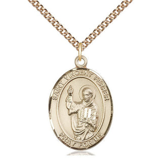 14kt Gold Saint Vincent Ferrer Medal Engraved Catholic Saint Jewelry