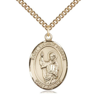 14kt Gold Saint Vincent Ferrer Medal Engraved Catholic Saint Jewelry