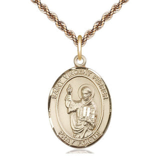 14kt Gold Saint Vincent Ferrer Medal Engraved Catholic Saint Jewelry