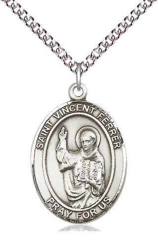 Sterling Silver Saint Vincent Ferrer Medal Catholic Jewelry Engraved Catholic Saint Jewelry