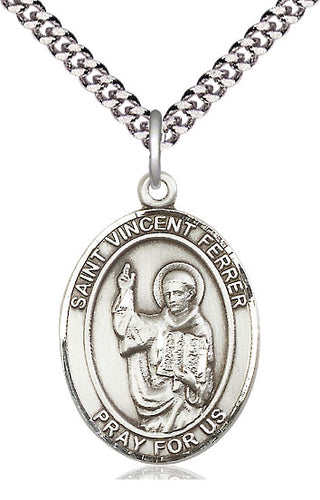 Sterling Silver Saint Vincent Ferrer Medal Catholic Jewelry Engraved Catholic Saint Jewelry