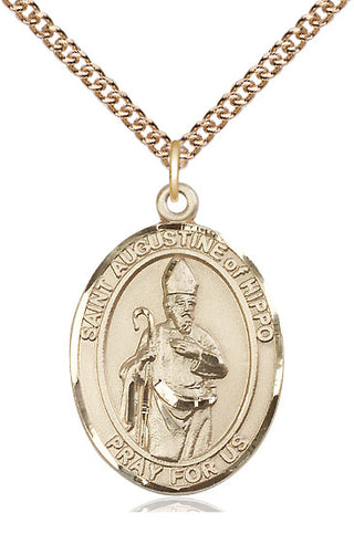 14kt Gold Saint Augustine of Hippo Medal Engraved Catholic Saint Jewelry