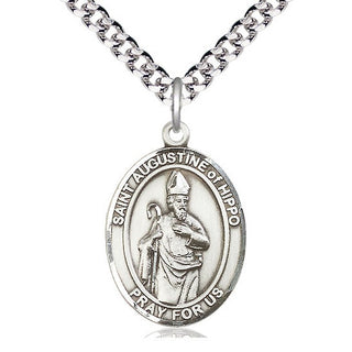 Pewter Saint Augustine of Hippo Medal Catholic Jewelry Engraved Catholic Saint Jewelry