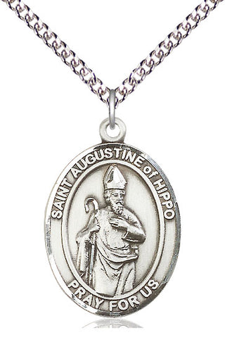 Sterling Silver Saint Augustine of Hippo Medal Catholic Jewelry Engraved Catholic Saint Jewelry