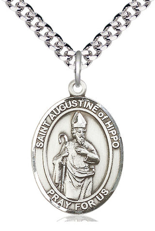 Sterling Silver Saint Augustine of Hippo Medal Catholic Jewelry Engraved Catholic Saint Jewelry
