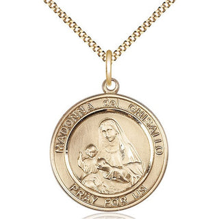 14kt Gold Filled Madonna del Ghisallo Medal Catholic Jewelry Engraved Catholic Saint Jewelry