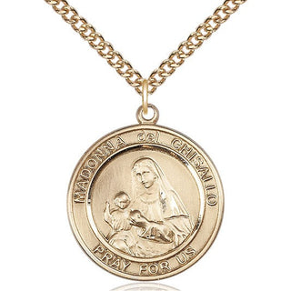 14kt Gold Filled Madonna del Ghisallo Medal Catholic Jewelry Engraved Catholic Saint Jewelry